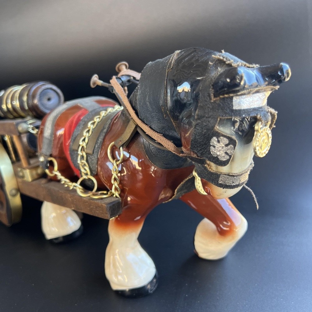 Ceramic Clydesdale Horse Pulling Barrel Cart Figurine - Picture 2 of 16